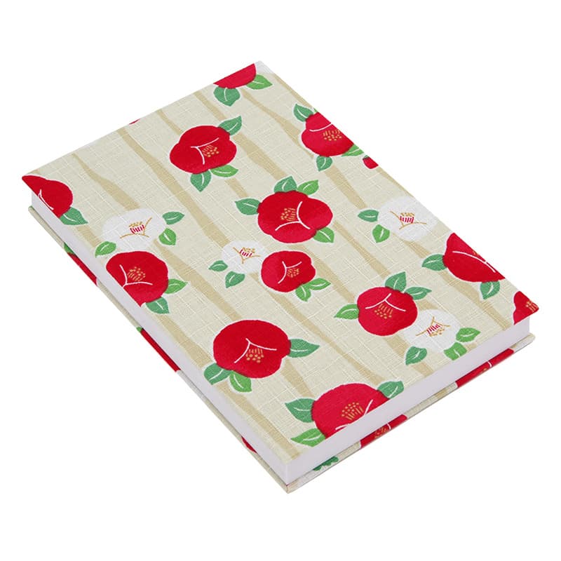 【三十三ヶ所納経帖】よろけ椿(キナリ)ビニールカバー付 表題ラベル付 大判 蛇腹 /ネコポス送料無料