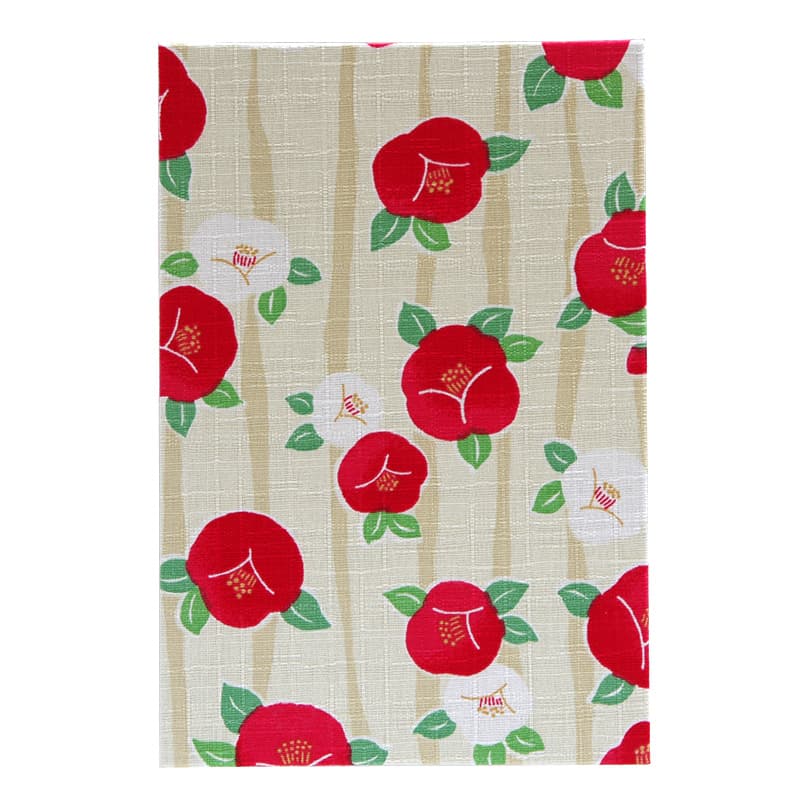 【三十三ヶ所納経帖】よろけ椿(キナリ)ビニールカバー付 表題ラベル付 大判 蛇腹 /ネコポス送料無料