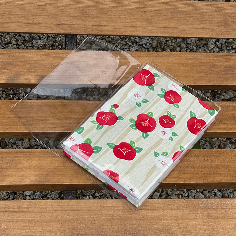 【三十三ヶ所納経帖】よろけ椿(キナリ)ビニールカバー付 表題ラベル付 大判 蛇腹 /ネコポス送料無料