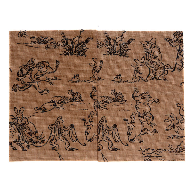 【八十八ヶ所納経帖】鳥獣戯画(薄茶)ビニールカバー付 表題ラベル付 大判 蛇腹