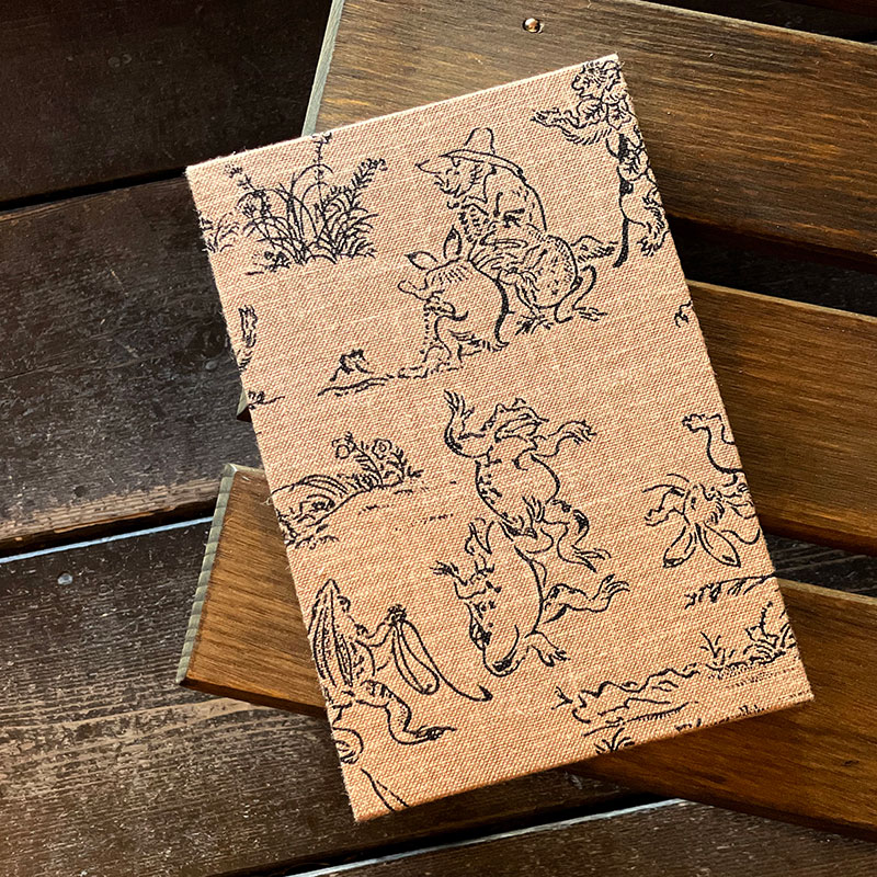 【八十八ヶ所納経帖】鳥獣戯画(薄茶)ビニールカバー付 表題ラベル付 大判 蛇腹