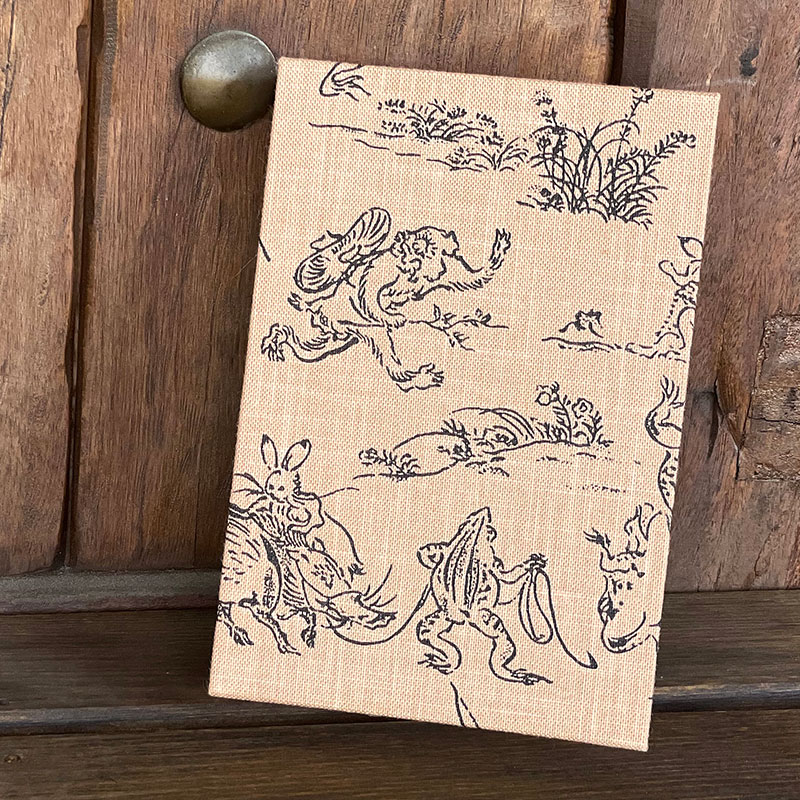 【八十八ヶ所納経帖】鳥獣戯画(薄茶)ビニールカバー付 表題ラベル付 大判 蛇腹