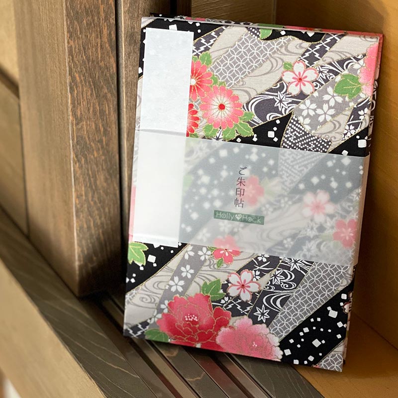 《ネコポス送料無料》【大判】御朱印帳(納経帳)　金彩百花(黒)
